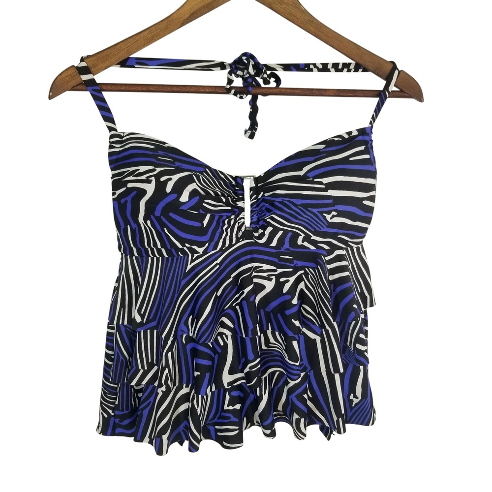 Collections by Catalina Womens Zebra Print Tiered Ruffle Tankini Top Blue